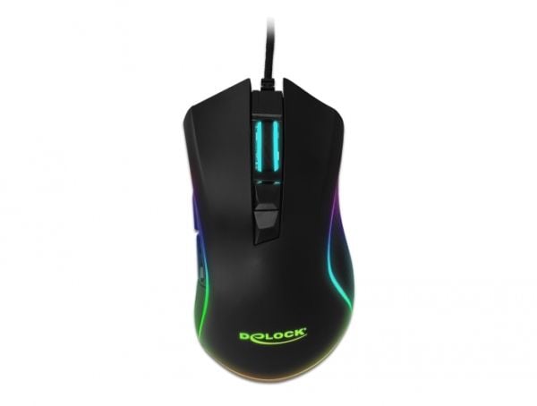 Delock Gaming - Mus - ergonomisk - høyrehendt - optisk - 7 knapper - kablet - USB - svart - løsvekt