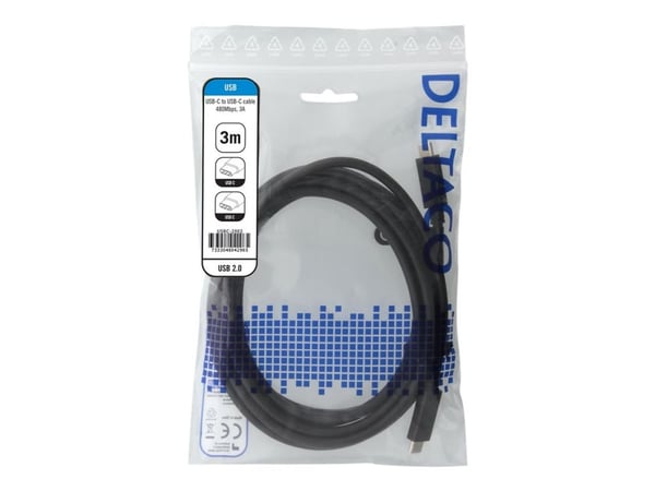 DELTACO USBC-2003 - USB-kabel - USB-C (hann) til USB-C (hann) - USB 2.0 - 3 A - 3 m - svart