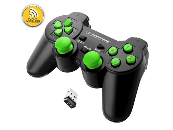 Esperanza GLADIATOR - Håndkonsoll - trådløs - 2.4 GHz - svart/grønn - for PC, Sony PlayStation 3