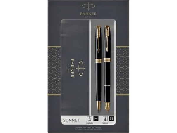 Parker SONNET, Svart, Gull, 2 stykker, Kulepenn + fyllepenn