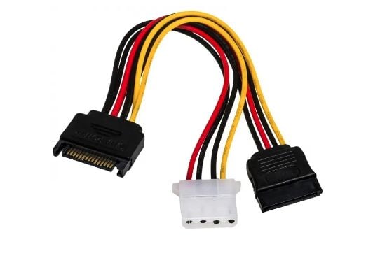 Akyga - Strømadapter - SATA-strøm (hann) til 4-pin intern strøm, SATA-strøm (hunn) - 15 cm