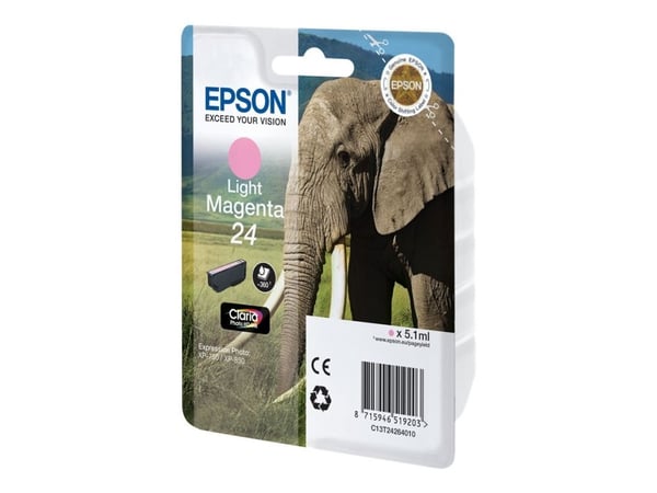 Epson Elephant 24 Norsu Claria Photo HD, yksittäispakkaus, vaalean magenta muste, Perusvärintuotto, Magenta, Väriainepohjainen muste, 5,1 ml, 1 kpl...