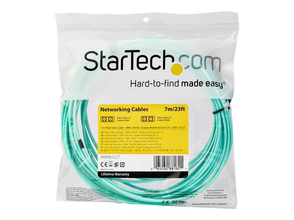 Startech 7 m OM4 LC to LC Multimode Duplex Fiber Optic Patch Cable - Aqua - 50/125 - Fiber Optic Cable - 40/100Gb - LSZH (450FBLCLC7) - Koblingskab...