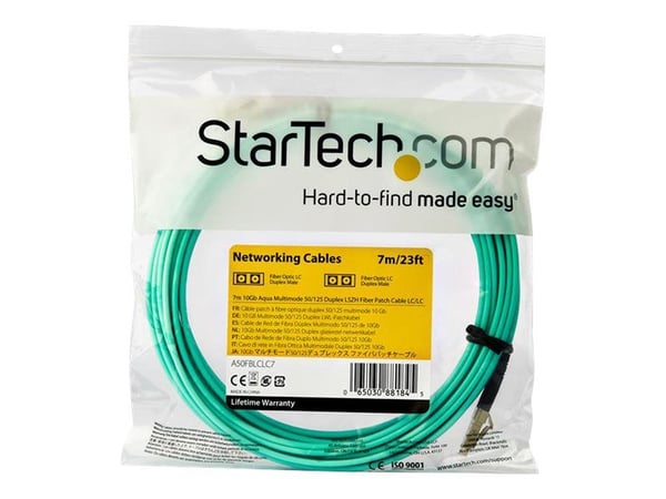 Startech 7m OM3 LC to LC Multimode Duplex Fiber Optic Patch Cable - Aqua - 50/125 - LSZH Fiber Optic Cable - 10Gb (A50FBLCLC7) - Koblingskabel - LC...