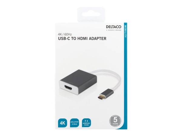 DELTACO USBC-HDMI9 - HDMI-adapter - 24 pin USB-C hann til HDMI hunn - 20 cm - romgrå - 4K-støtte