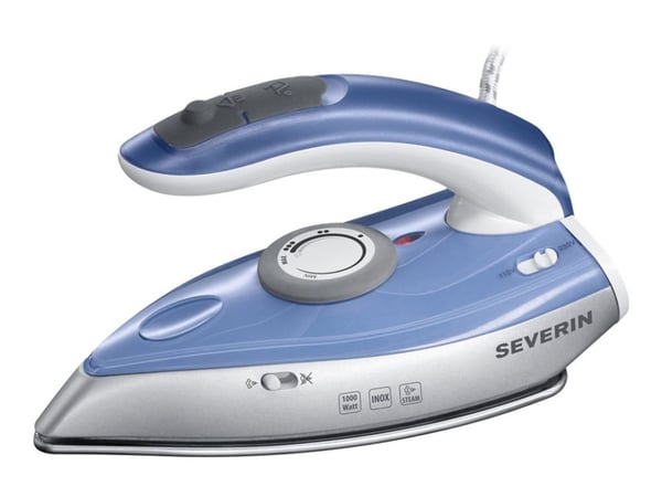 SEVERIN BA 3234 - Reisedampstrykejern med automatisk slukking - såleplate: rustfritt stål - 1000 W - blå/sølv