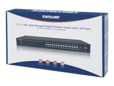 Intellinet 24-Port Gigabit Ethernet PoE+ Web-Managed Switch with 2 SFP Ports, 24 x PoE ports, IEEE 802.3at/af Power over Ethernet (PoE+/PoE), 2 x S...