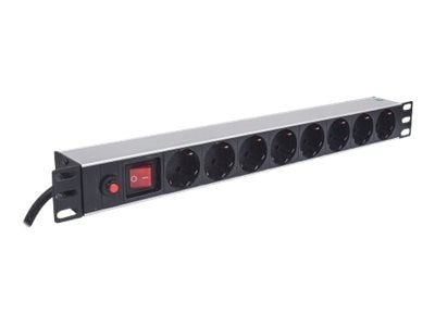 Intellinet 19" 1U 1U Rackmount 8-Way Power Strip - saksalainen tyyppi, On/Off-kytkimellä ja ylikuormitussuojalla, 3m virtajohto - pistorasia (rack-...