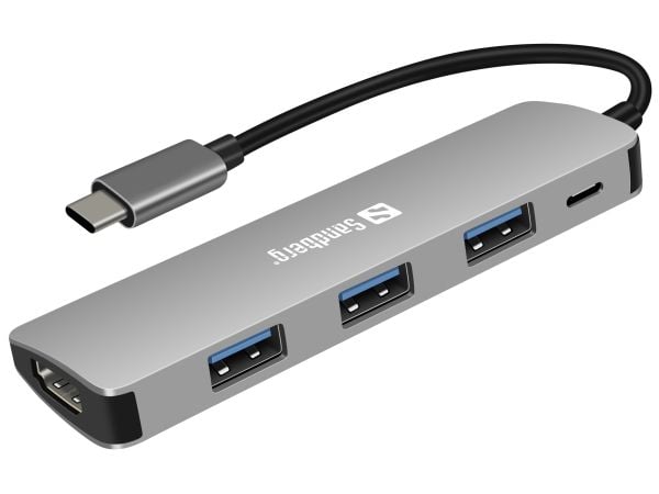 Sandberg USB-C telakka HDMI+3xUSB+PD 100W - Telakointiasema - USB-C - HDMI