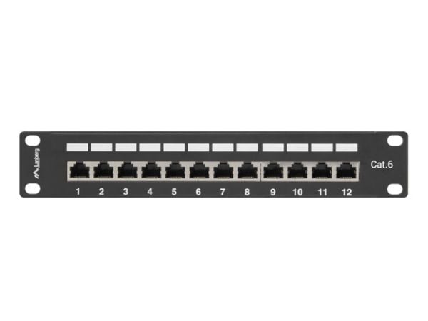 Lanberg PPF6-9012-B - Koblingspanel - rackmonterbar - CAT 6 - STP - RJ-45 X 12 - RAL 9004, svart - 1U - 10"