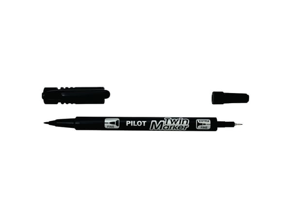 Permanent marker, Pilot BeGreen Twin Marker, ekstrafin/fin, sort, pakke a 10 stk