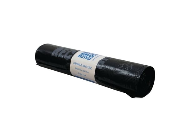 Affaldssække, PolyBLUE, genbrugsplast, 40 my, sort, 25 poser, 125 l