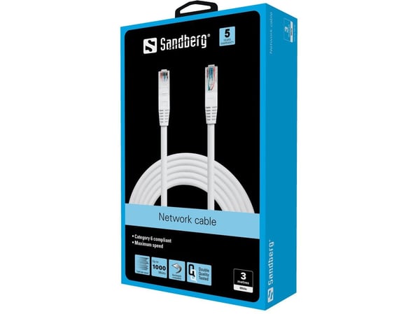 Sandberg verkkokaapeli - UTP - CAT6 - Valkoinen - 3m