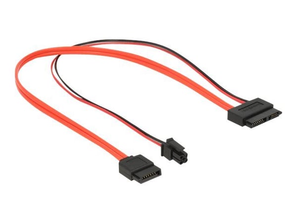 Delock - SATA-kabel - Serial ATA 150/300/600 - Slimline SATA (R) til 4-pin ATX12V, SATA - 30 cm - svart, rød