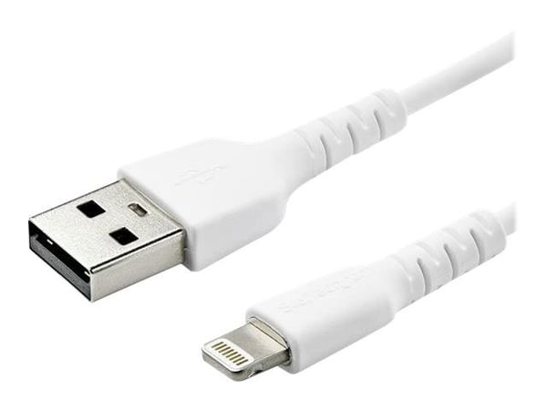 Startech 6 ft(2m) Durable White USB-A to Lightning Cable, Heavy Duty Rugged Aramid Fiber USB Type A to Lightning Charger/Sync Power Cord, Apple MFi...
