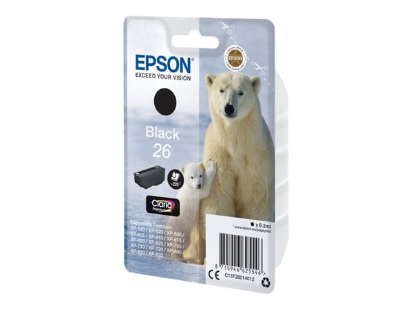 Epson 26 - 6.2 ml - svart - original - blekkpatron - for Expression Premium XP-510, 520, 600, 605, 610, 615, 620, 625, 700, 710, 720, 800, 810, 820