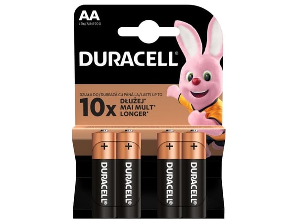 Duracell AA LR6, Kertakäyttöinen akku, AA, Alkali, 1,5 V, 4 kpl, Kupla