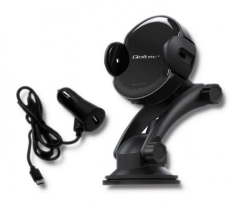 Qoltec Induction Wireless PRO Car Charger with IR Sensors - Trådløs ladeholder for bil + bilstrømadapter - 15 watt - 1.67 A - QC 3.0 - svart