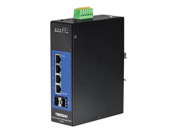 TRENDnet TI-G642I - Switch - Administrerad - 4 x 10/100/1000 + 2 x Gigabit SFP - DIN-skenmonterbar - likström - TAA-kompatibel TRENDnet TI-G642I - Switch - Administrerad - 4 x 10/100/1000 + 2 x Gigabit SFP - DIN-skenmonterbar - likström - TAA-kompatibel