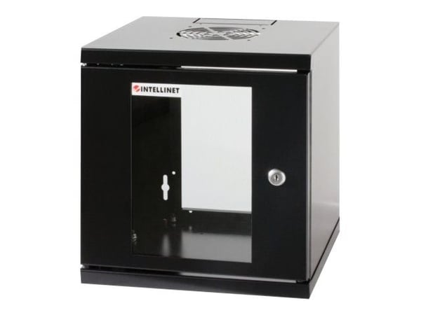 Intellinet Network Cabinet, Wall Mount (Standard), 6U, Usable Depth 265mm/Width 239mm, Black, Assembled, Max 60kg, Metal & Glass Door, Back Panel, ...