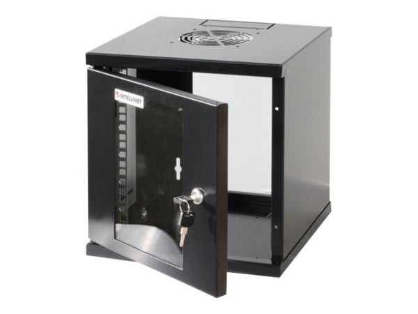 Intellinet Network Cabinet, Wall Mount (Standard), 6U, Usable Depth 265mm/Width 239mm, Black, Assembled, Max 60kg, Metal & Glass Door, Back Panel, ...