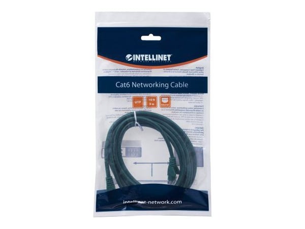 Intellinet Network Patch Cable, Cat6, 2m, Green, CCA, U/UTP, PVC, RJ45, Gold Plated Contacts, Snagless, Booted, Lifetime Warranty, Polybag - Koblin...