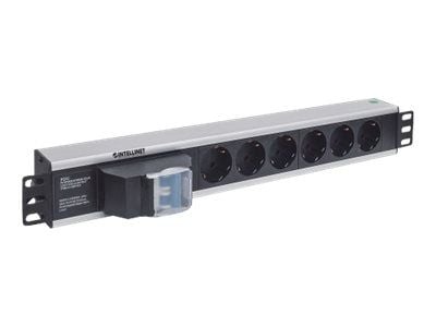 Intellinet 19" 1.5U Rackmount 6-Way Power Strip - German Type", Double Air Switch, ei ylijännitesuojaa, 1.6m virtajohto - Virranjakoyksikkö (rack-v...