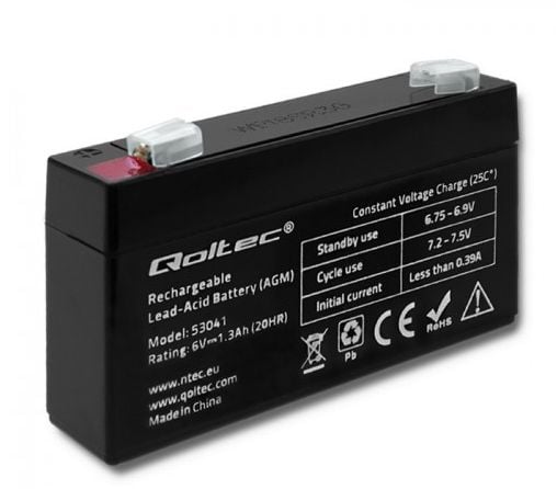 Qoltec 53041, AGM (Absorbed Glass Mat), 1,3 ah, 7,5 V, 19,5 A, moottoripyörä, Lähes huoltovapaa