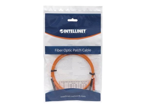 Intellinet Fiber Optic Patch Cable, OM2, ST/ST, 2m, Orange, Duplex, Multimode, 50/125 µm, LSZH, Fibre, Lifetime Warranty, Polybag - Koblingskabel -...