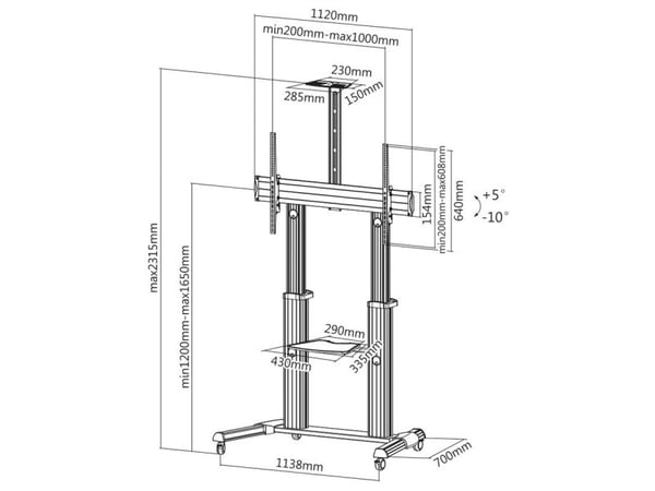 ROLINE 17031261, 152,4 cm (60"), 2,54 m (100"), 200 x 200 mm, 1000 x 600 mm, 5 - -10°, Sølv