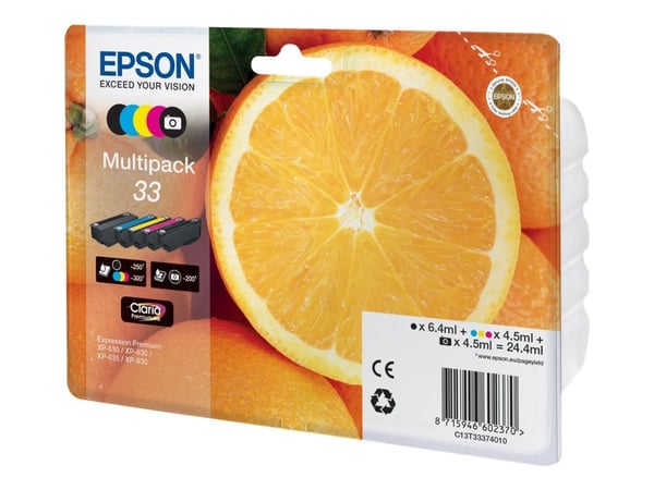 Epson 33 monipakkaus - 5 pakkausta - musta, keltainen, syaani, magenta, valokuvamusta - alkuperäinen - läpipainopakkaus - mustekasetti - Expression...