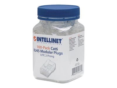 Intellinet RJ45 modulaariset pistokkeet, Cat6, UTP, 2-johtiminen, monisäikeiselle johdolle, 15 µ kullatut koskettimet, 100 kpl - Verkkoliitin - RJ-...