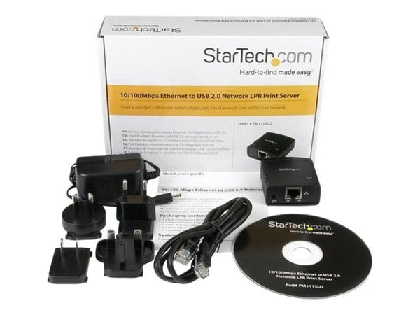 Startech 10/100Mbps Ethernet to USB 2.0 Network Print Server - Windows 10 - LPR - LAN USB Print Server Adapter (PM1115U2) - Skriverserver - USB 2.0...