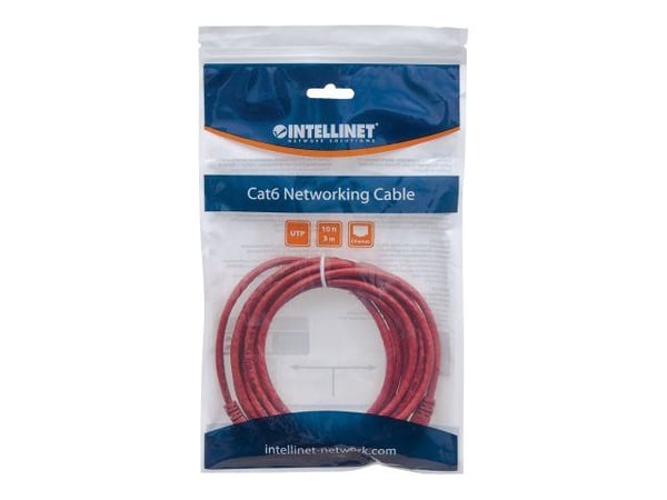 Intellinet Network Patch Cable, Cat6, 1.5m, Red, CCA, U/UTP, PVC, RJ45, Gold Plated Contacts, Snagless, Booted, Lifetime Warranty, Polybag - Koblin...
