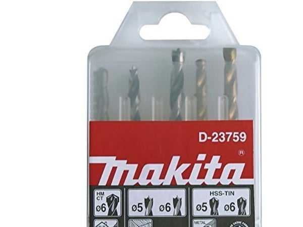 Makita D-23759, Poranteräsetti, Oikeanpuoleinen kierto, Tiili, Metalli, Puu, Titaanipäällysteinen pikateräs (HSS-TiN), 5 kpl