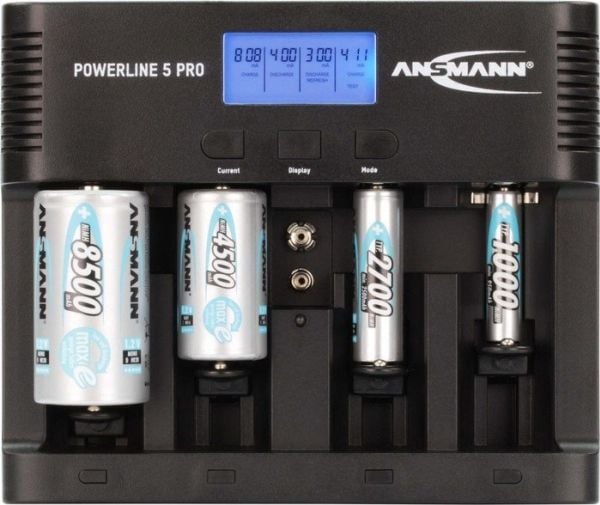 ANSMANN Powerline 5 Pro - Batterilader - (for 4xAA/AAA/C/D, 1x9V) + AC-strømadapter + bilstrømadapter - 1800 mA (USB) - svart