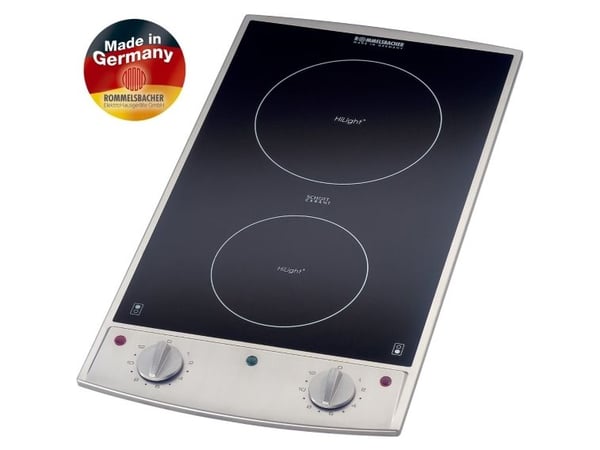 Rommelsbacher EBC 3075/E - Keramisk komfyrtopp - 2 plater - Nisje - bredde: 27 cm - dybde: 50 cm - med pynt av rustfritt stål - svart