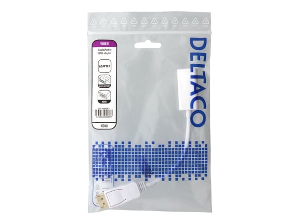 DELTACO DP-HDMI44 - Video adapter - DisplayPort hann til HDMI hunn - 20 cm - hvit - 4K-støtte