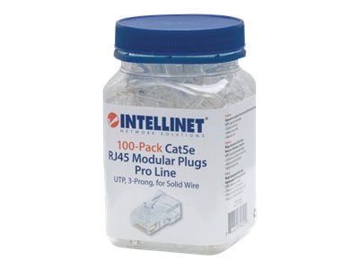Intellinet RJ45 Modular Plugs Pro Line, Cat5e, UTP, 3-prong, for solid wire, 50 µ gold-plated contacts, 100 pack - Nettverkkontakt - RJ-45 (hann) -...
