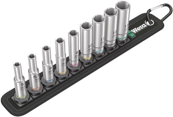 Wera 05004525001, Støpselsett, 1/4", Metrisk, 9 hoder, 5,5.5,6,7,8,10,11,12,13 mm, 50 mm
