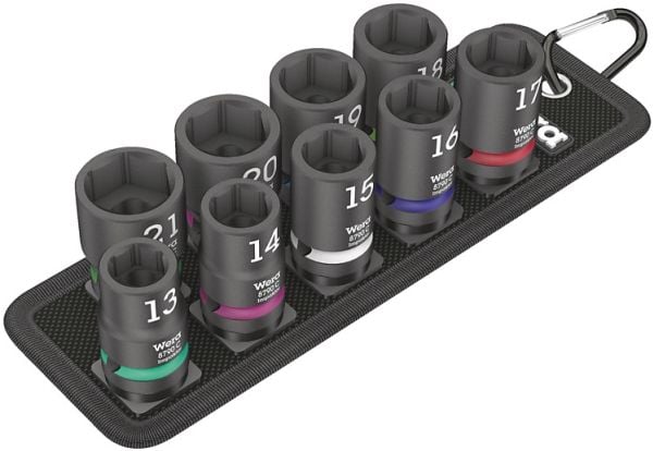 Wera 05004580001, Støpselsett, 1/2", Metrisk, 9 hoder, 13,14,15,16,17,18,19,20,21 mm, 230 mm