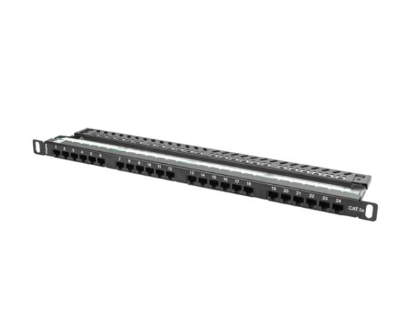 Lanberg PPU5-0024-B - Koblingspanel - rackmonterbar - CAT 5e - UTP - RJ-45 X 24 - RAL 9004, svart - 0.5U - 19"