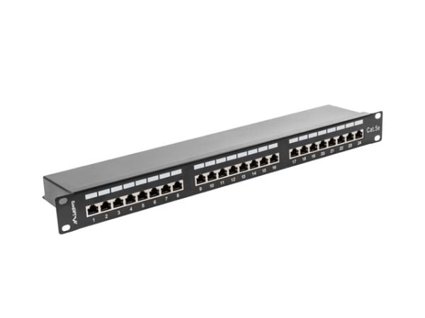 Lanberg PPS5-1024-B - Koblingspanel - CAT 5e - STP - RJ-45 X 24 - RAL 9004, svart - 1U - 19"