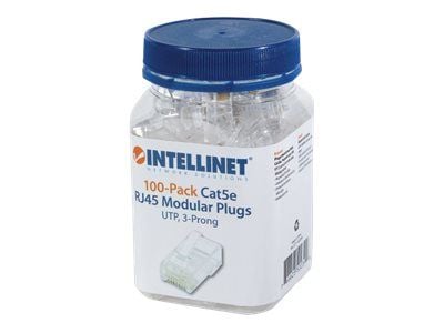 Intellinet RJ45 modulaariset pistokkeet, Cat5e, UTP, 3-piikkinen, kiinteälle johdolle, 15 kullattua koskettinta, 100 kpl - Verkkoliitin - RJ-45 (ur...