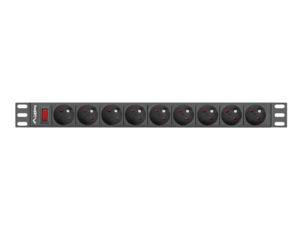 Lanberg PDU-09E-0300-BK, 1U, Vaaka, Musta, 9 AC-pistorasia(a), Tyyppi E, Toiminta/Seikkailu
