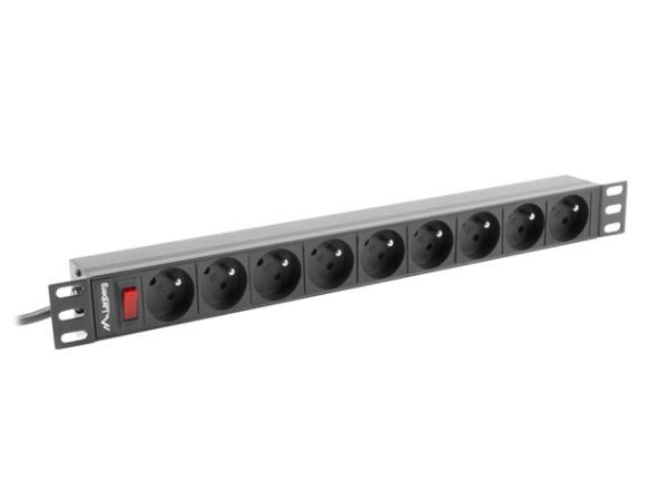 Lanberg PDU-09E-0300-BK, 1U, Vaaka, Musta, 9 AC-pistorasia(a), Tyyppi E, Toiminta/Seikkailu