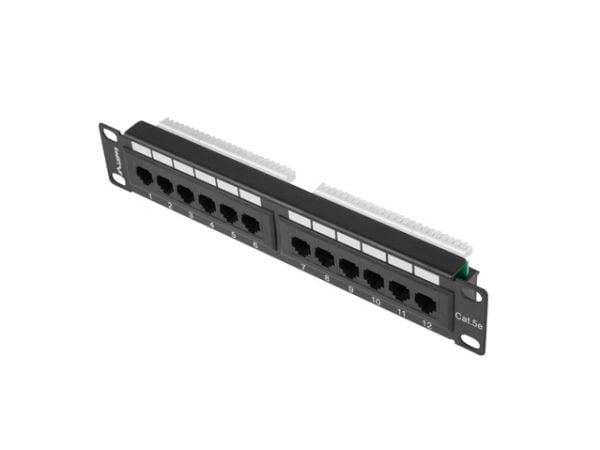 Lanberg PPU5-9012-B - Koblingspanel - rackmonterbar - CAT 5e - UTP - RJ-45 X 12 - RAL 9004, svart - 1U - 10"