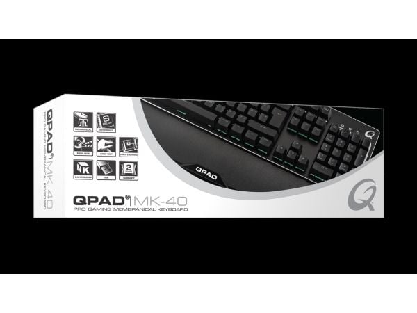 QPAD MK-40, Koblet med ledninger (ikke trådløs), USB, Membrannøkkelbryter, QWERTY, RGB LED, Sort