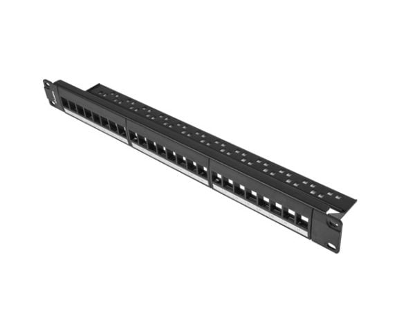 Lanberg PPKS-1024-B - Pluggbord (blankt) - rackmonterbar - svart - 1U - 19" - 24 porter