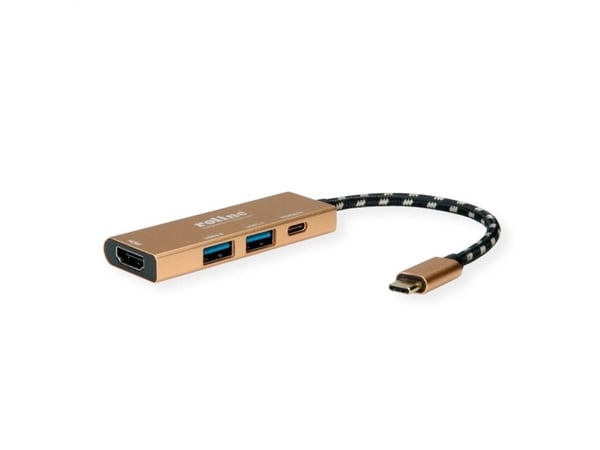 Roline USB-C MultiHub - HDMI, USB-C, 2x USB-A. Kultaa